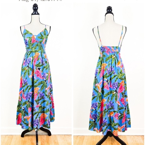 NWT By the River Blue Tropical Floral Midi Dress - Picture 4 of 12
